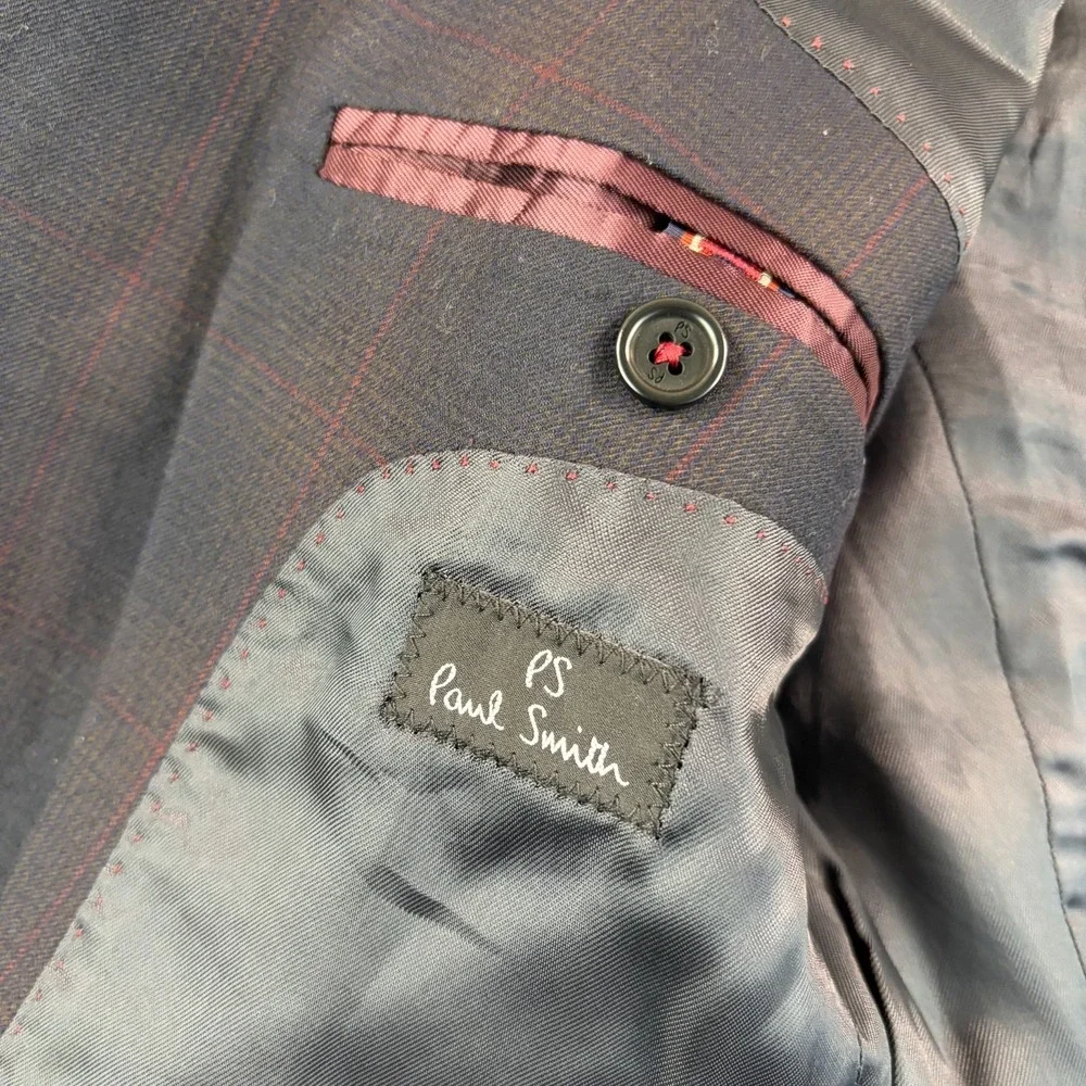 Paul Smith Sports Coat Blazer Jacket 38 Navy Multi Plaid Wool Designer $1295‎